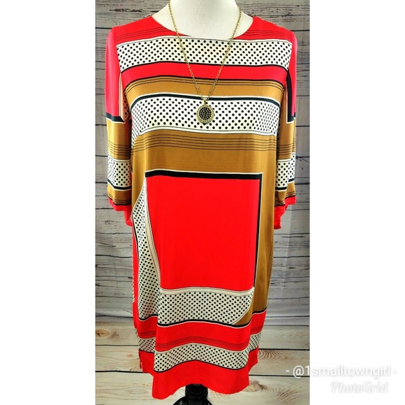 Mango geometric midi tunic dress orange/gold M - Picture 7 of 7